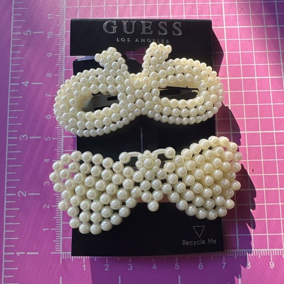 Guess 4 pc hair clips white beads paved tie bow butterfly oval square flowers - Picture 5 of 9